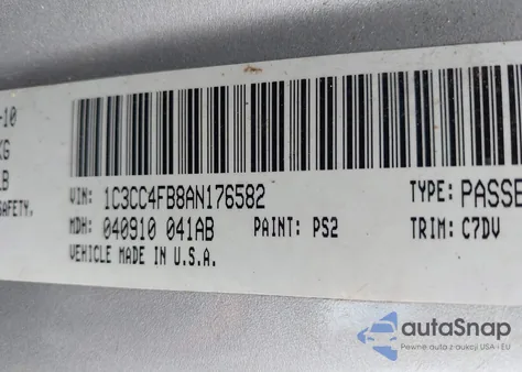 2010 Chrysler Sebring Touring from USA, damaged, VIN 1C3CC4FB8AN176582